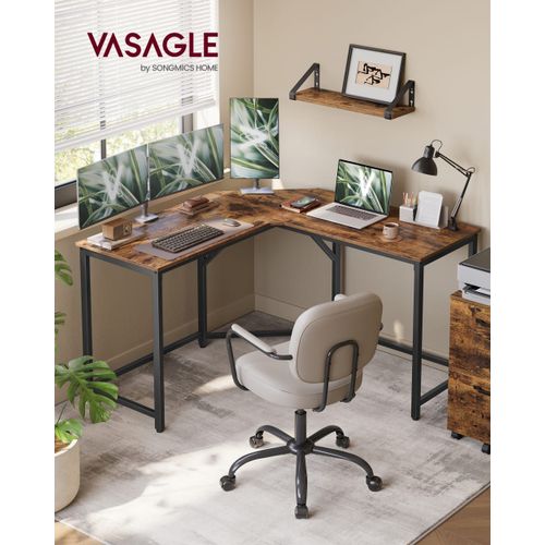 Bureau D'angle 129 X 129 X 76 Cm Gain De Place Marron Et Noir