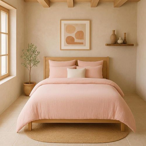 Drap Housse Gaze De Coton Rose Lotus 140x190 Cm
