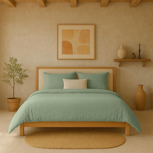 Drap Housse Gaze De Coton Vert Givrée 140x190 Cm