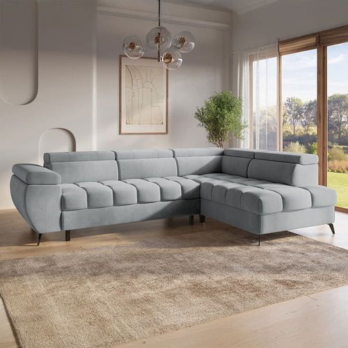 Canapé D'angle Convertible 5 Places En Velours Gris