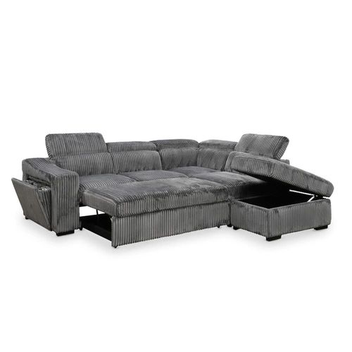 Canapé D'angle Convertible 5 Places En Velours Gris