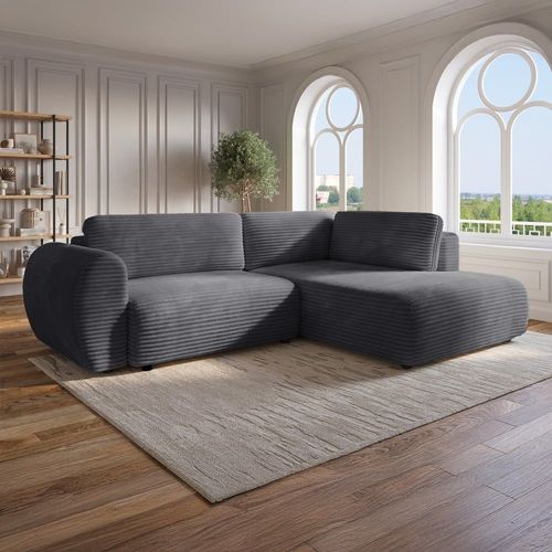 Canapé D'angle Convertible 5 Places En Velours Gris