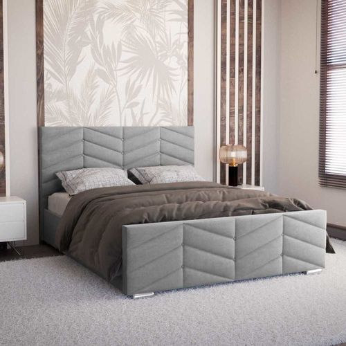 Lit Coffre Pour 2 Personnes En Velours Gris 180x200 Cm