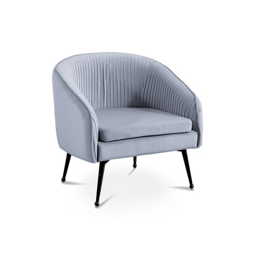 Fauteuil Cabriolet En Velours Plissé Gris Pieds En Métal Noir