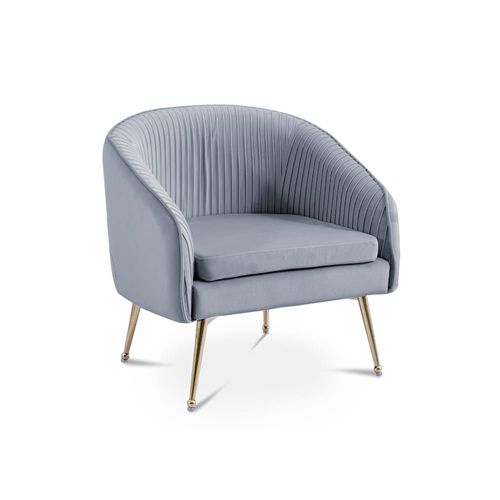 Fauteuil Cabriolet En Velours Plissé Gris Pieds En Métal Doré