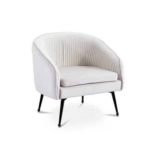 Fauteuil Cabriolet En Velours Plissé Beige Pieds En Métal Noir