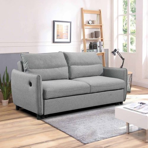 Canapé Droit Convertible 3 Places En Tissu Gris Clair
