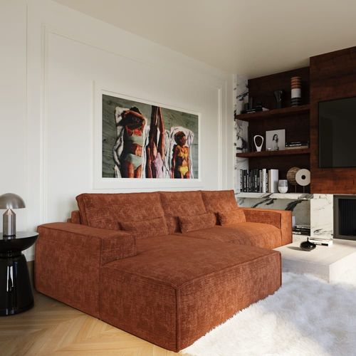 Canapé Angle Gauche Convertible Express 5 Places Velours Terracotta
