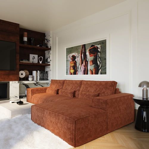 Canapé Angle Droit Convertible Express 5 Places Velours Terracotta
