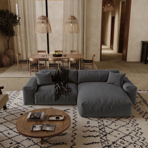 Canapé D'angle Droit 4 Places En Tissu Tramé Doux Anthracite Foncé