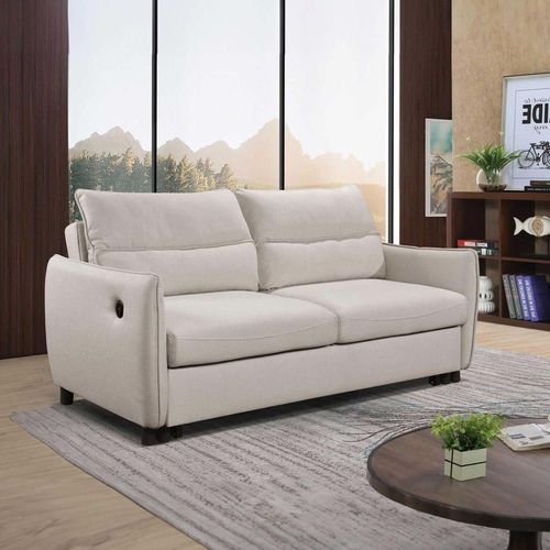Canapé Droit Convertible 3 Places En Tissu Beige