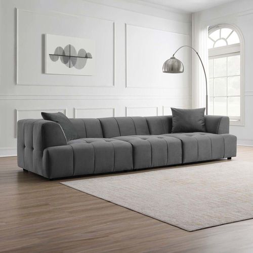 Canapé Droit 4 Places En Velours Gris