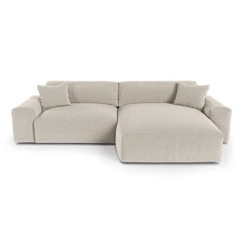 Canapé D'angle Droit 4 Places En Tissu Tramé Toucher Doux Beige