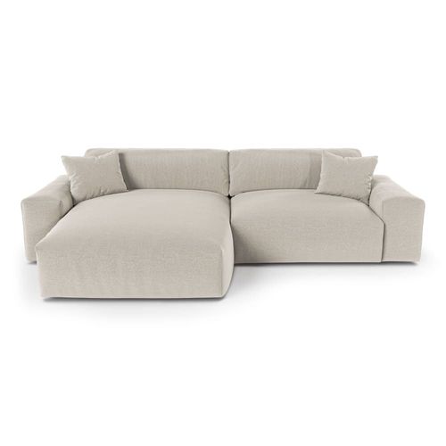Canapé D'angle Gauche 4 Places En Tissu Tramé Toucher Doux Beige