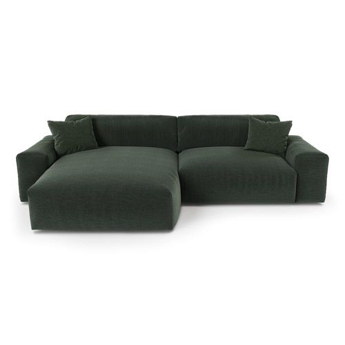 Canapé D'angle Gauche 4 Places En Tissu Tramé Toucher Doux Vert Kaki