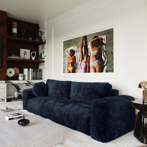 Canapé Convertible Avec Coffre 4 Places En Velours À Motifs Bleu Nuit