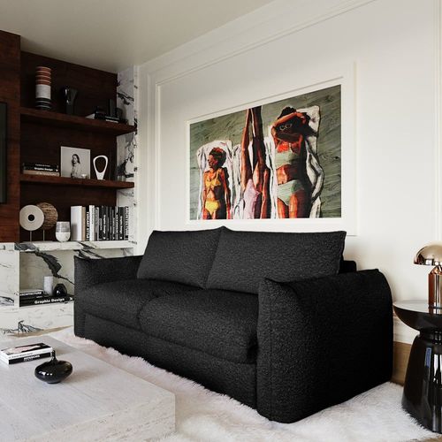 Canapé Convertible Express 4 Places En Bouclette Anthracite Foncé