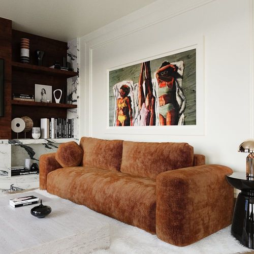 Canapé Convertible Avec Coffre 4 Places En Velours À Motifs Terracotta