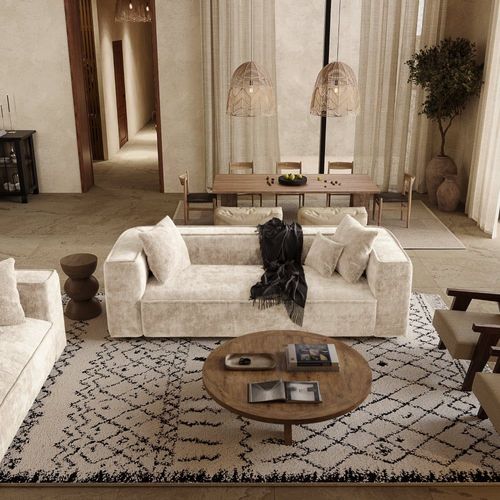 Canapé 3 Places En Velours À Motifs Beige