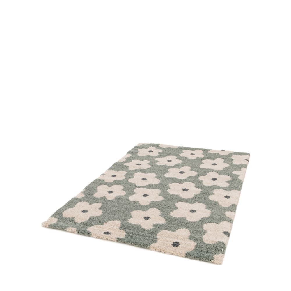 Tapis Contemporain Motif Floral - 160x230cm Vert De Gris Polypropylène