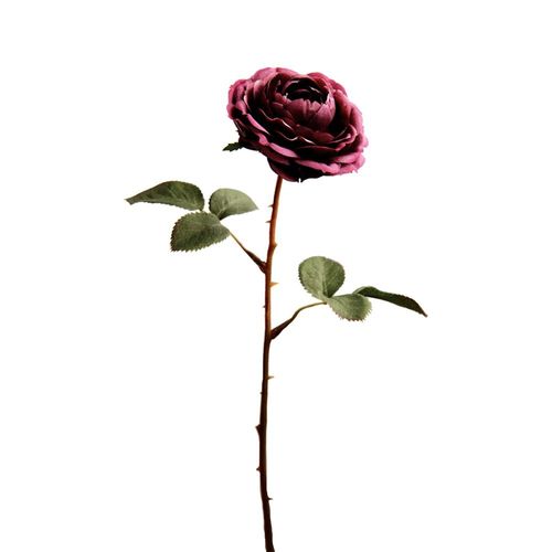 Tige de rose avec épines et feuilles artificielles rose H33