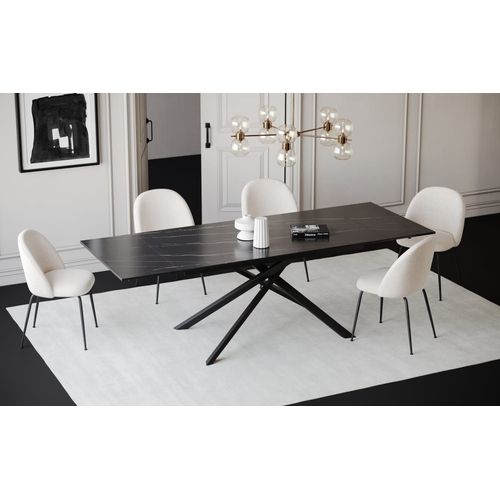 Table Extensible 10 Places Céramique Effet Marbre Noir Et Pieds Noirs