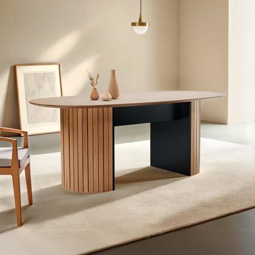 Table À Manger Avec Plateau En Mdf Plaqué Chêne 10 Personnes