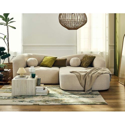 Canapé D'angle Droit 4 Places En Velours Texturé Beige