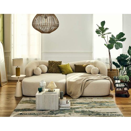 Canapé Droit 4 Places En Velours Texturé Beige