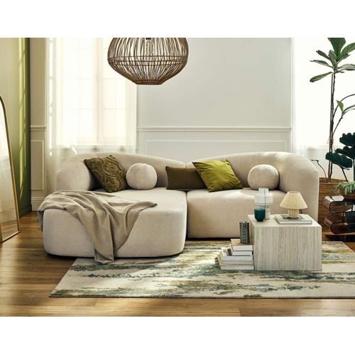 Canapé D'angle Gauche 4 Places En Velours Texturé Beige