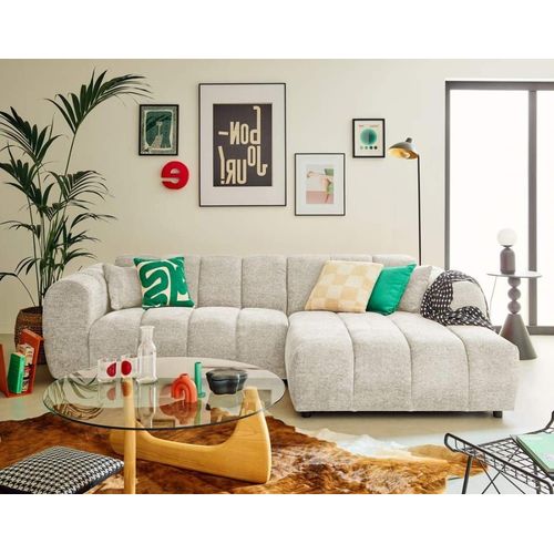 Canapé D'angle Droit 4 Places En Tissu Texturé Beige