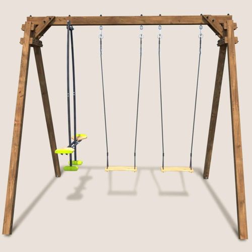 Portique En Bois Carré Avec Face À Face Et Balançoires