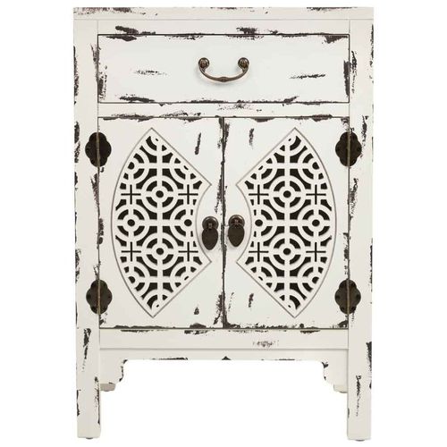 Table De Chevet En Bois Blanc Avec 1 Tiroir Et 2 Portes 48x32x70h Cm