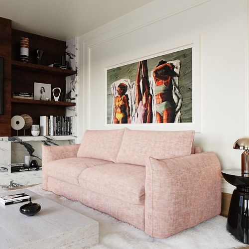 Canapé Convertible Express 3 Places En Velours Texturé Rose Vintage