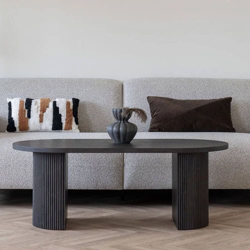 Table Basse Ovale Pieds Relief Mdf Effet Bois Foncé