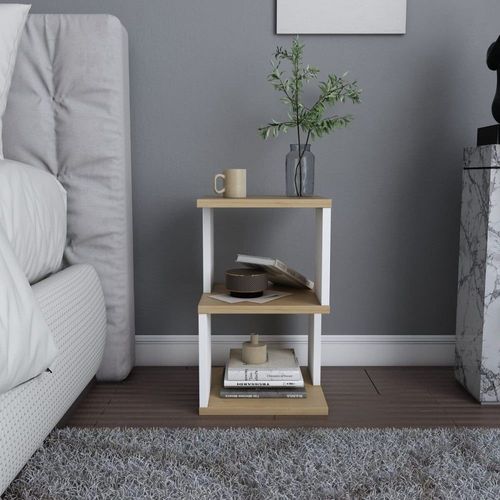 Table De Chevet 3 Niveaux Décor Bois Chêne Et Blanc L29,6 Cm