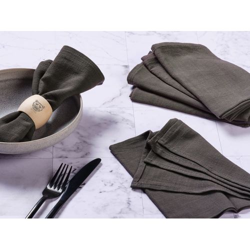 Serviette De Table - 6 Pièces - Lin Et Coton Gris Anthracite