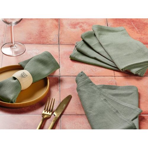 Serviette De Table - 6 Pièces - Lin Et Coton Vert De Gris