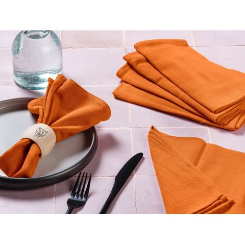 Serviette De Table - 6 Pièces - Lin Et Coton Orange