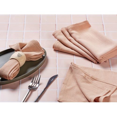 Serviette De Table - 6 Pièces - Lin Et Coton Rose Pâle