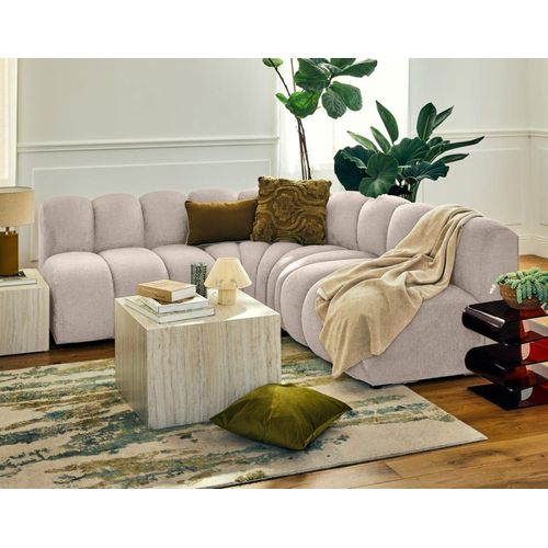 Canapé Modulable 4 Places Angle Réversible En Tissu Texturé Beige