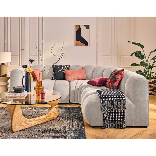 Canapé Modulable 4 Places Angle Droit En Tissu Texturé Beige