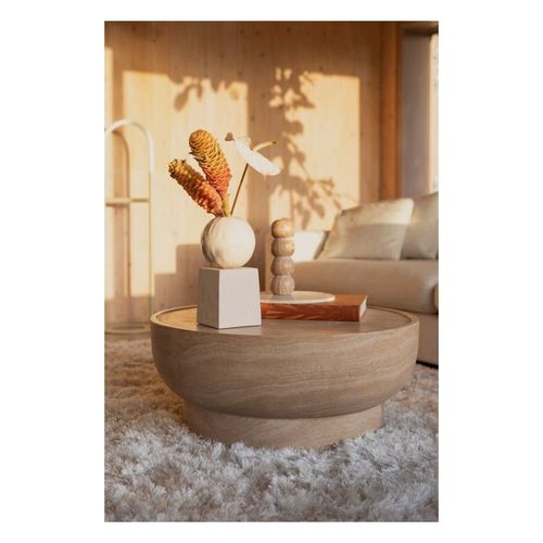 Table Basse Ronde En Béton Finition Travertin Beige
