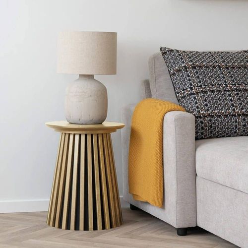 Table D'appoint Ronde Pied Central Relief Mdf Placage Chêne Clair