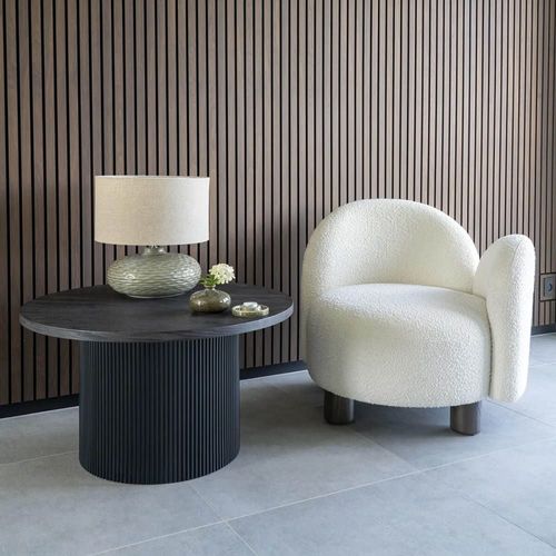 Table Basse Ronde 80cm Pieds Relief Mdf Effet Bois Foncé