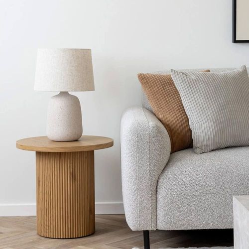 Table D'appoint Ronde Pied Central Relief Mdf Effet Bois Naturel