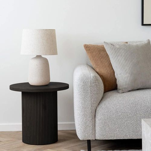 Table D'appoint Ronde Pied Central Relief Mdf Effet Bois Foncé
