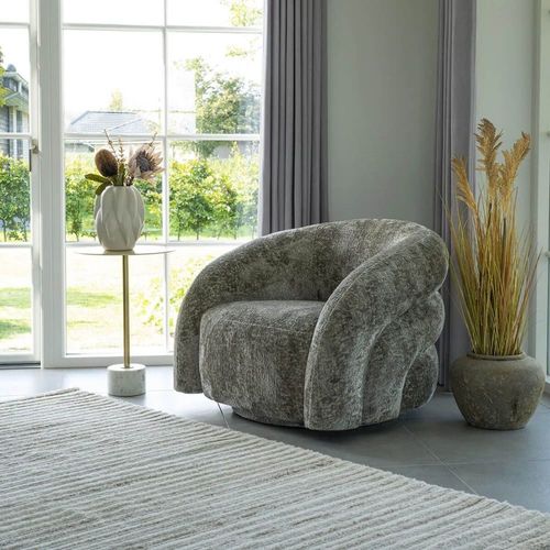 Fauteuil Tissu Velours Texturé Beige Pivotant