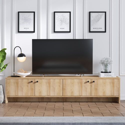 Meuble Tv 4 Portes Décor Chêne L180 Cm