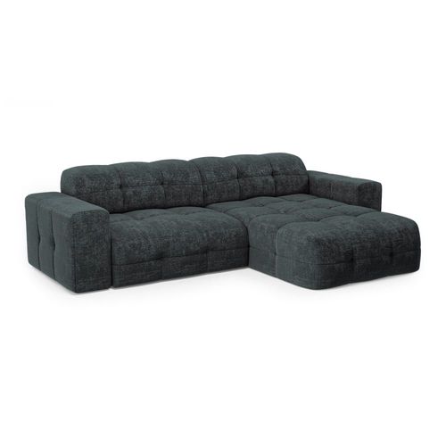 Canapé D'angle Droit 5 Places Velours Gaufré Gris Anthracite